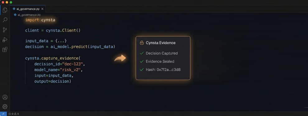 Cynsta SDK evidence generation example